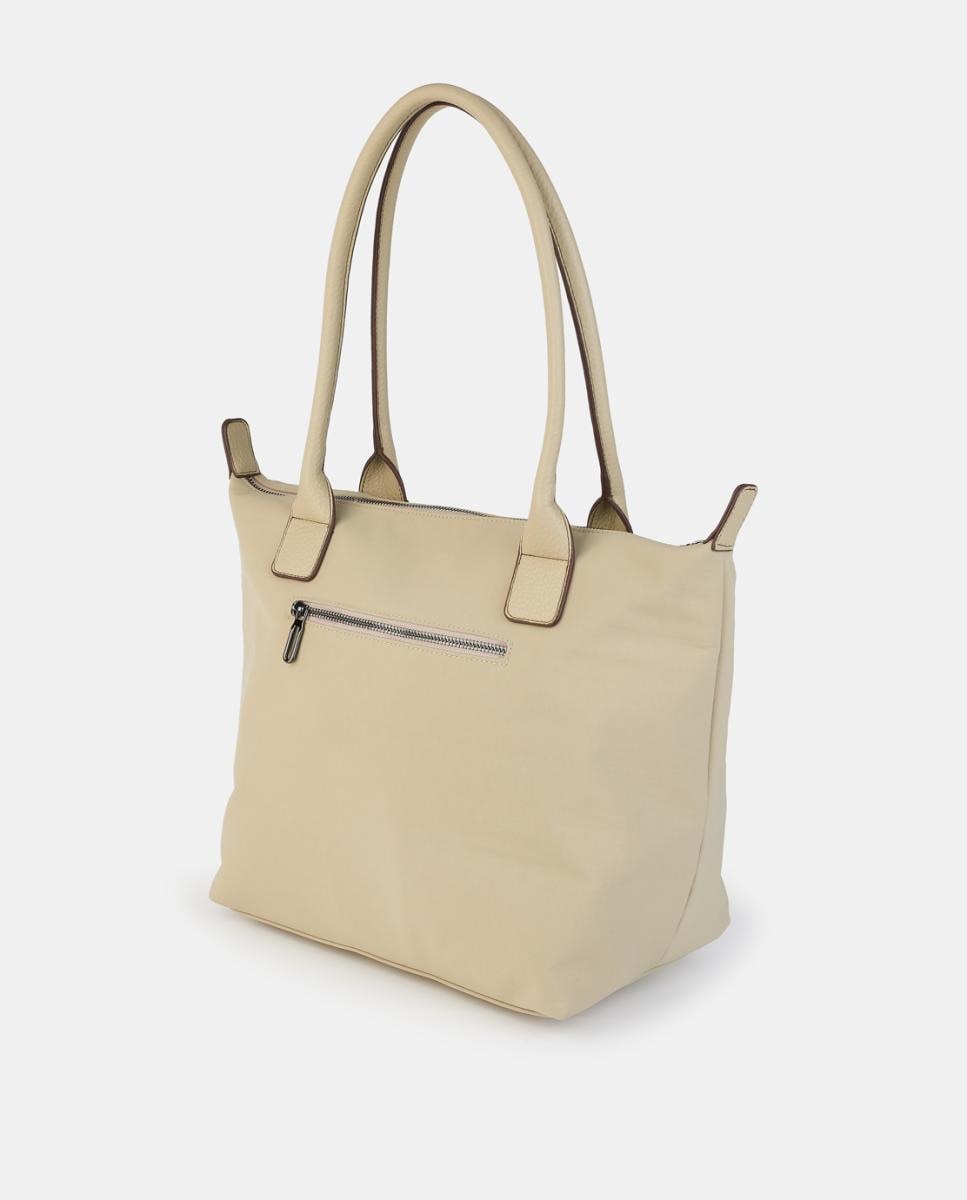 Mala Shopper com Fecho de Correr Bege-2
