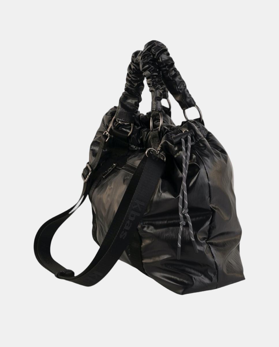 Mala Tipo Tote Larga em Tecido Ligeiro com Fecho Combinado e Bolsos Exteriores Preto-2