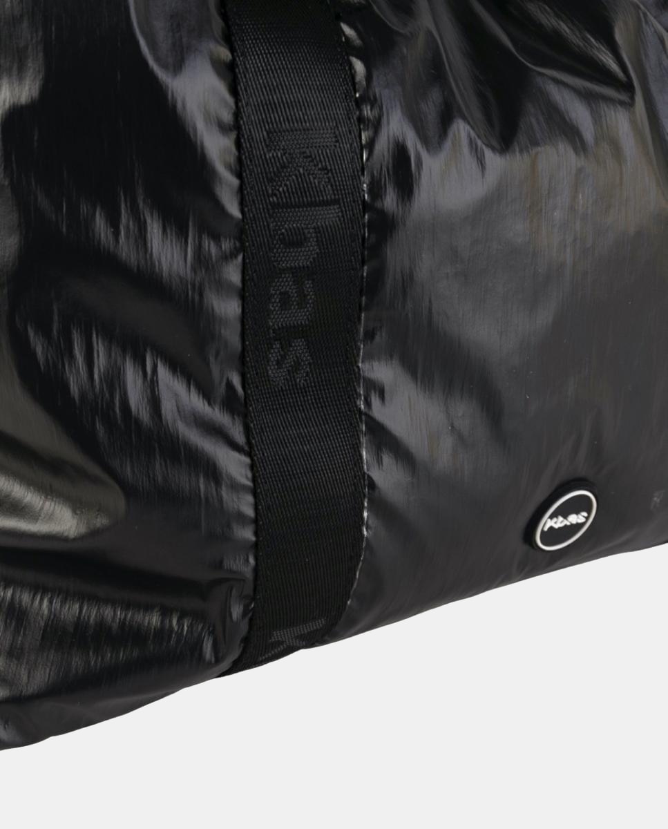 Mala Tipo Tote Larga em Tecido Ligeiro com Fecho Combinado e Bolsos Exteriores Preto-3