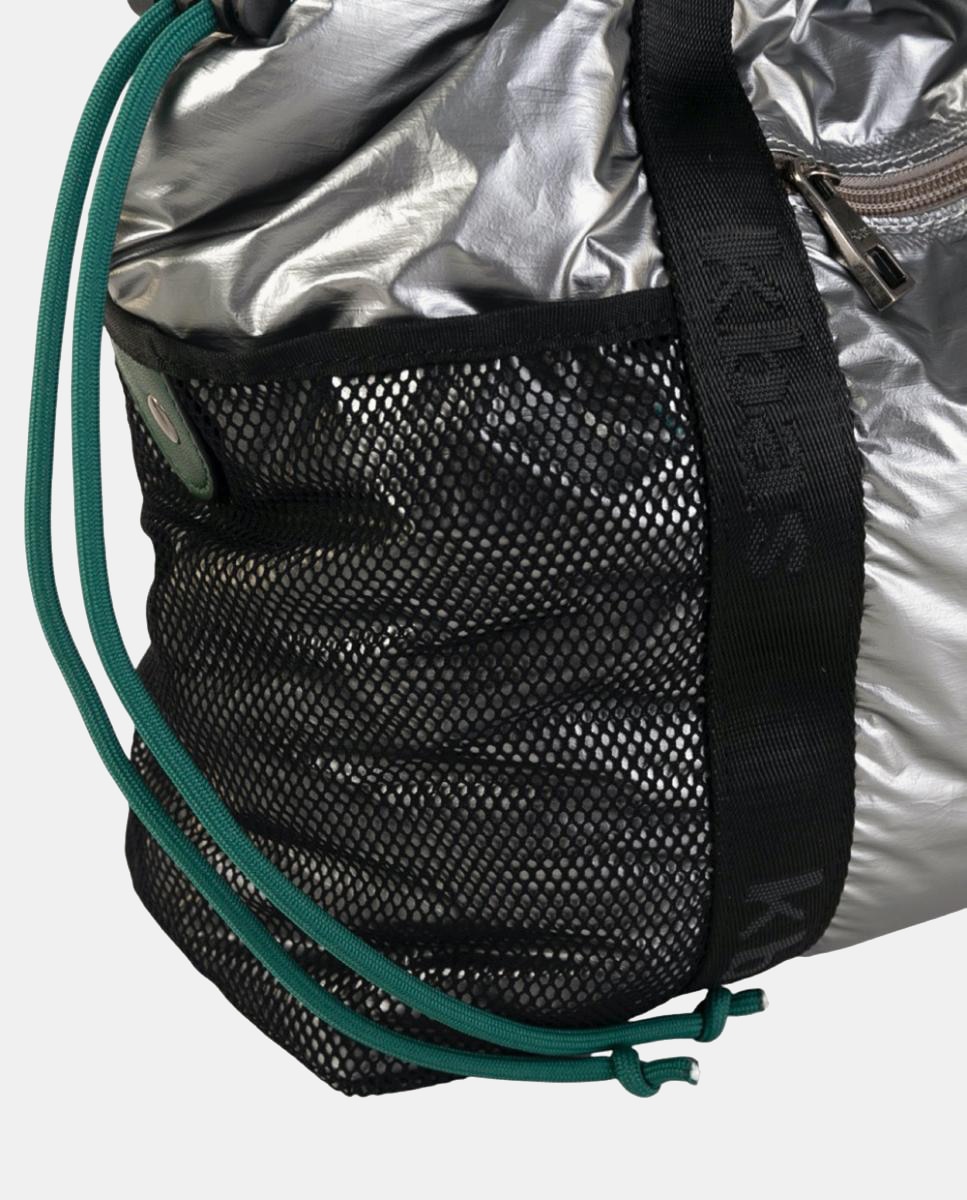 Mala Tipo Tote Larga em Tecido Ligeiro com Fecho Combinado e Bolsos Exteriores Prata-3