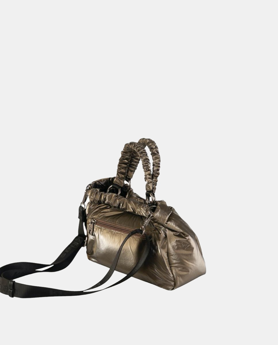 Mala Tipo Tote Pequena em Material Técnico Acolchoado com Alças Franzidas e Alça de Tiracolo Verde-militar-2