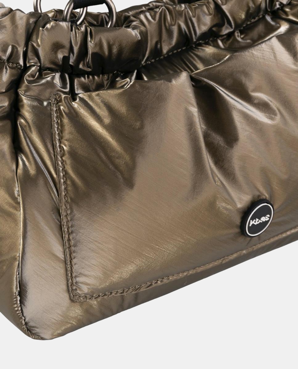 Mala Tipo Tote Pequena em Material Técnico Acolchoado com Alças Franzidas e Alça de Tiracolo Verde-militar-3