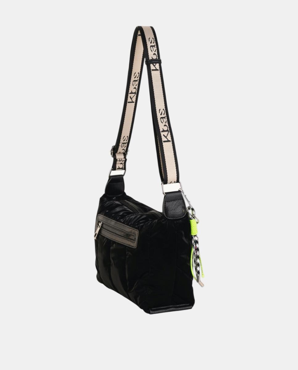 Mala a Tiracolo Média de Nylon Acolchoado com Correia Ajustável Preto-2