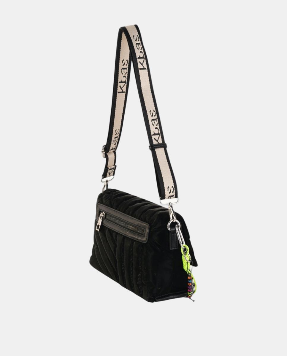 Mala Crossbody Compacta em Nylon Acolchoado com Aba e Correia Ajustável Preto-2
