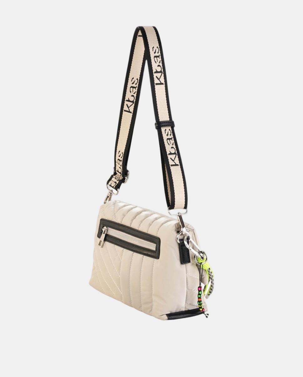 Mala Crossbody Compacta em Nylon Acolchoado com Aba e Correia Ajustável Branco-2
