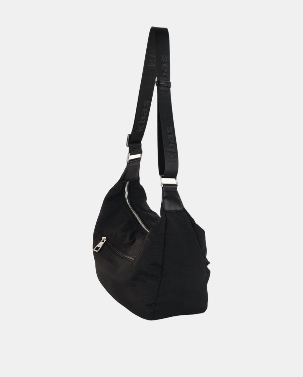 Mala a Tiracolo Urbana Média em Nylon Ligeiro com Correia Ajustável Preto-2