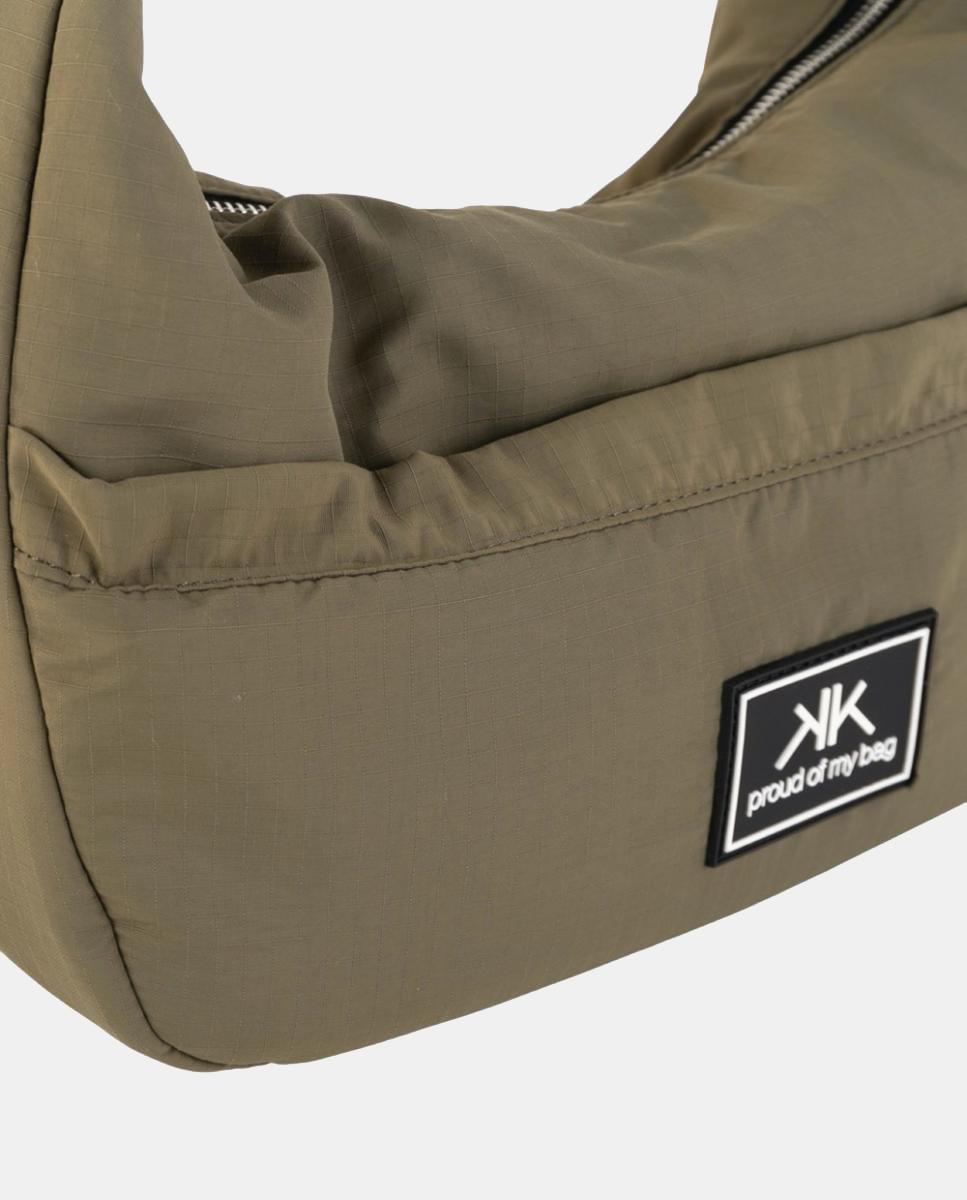 Mala a Tiracolo Urbana Média em Nylon Ligeiro com Correia Ajustável Verde-militar-3