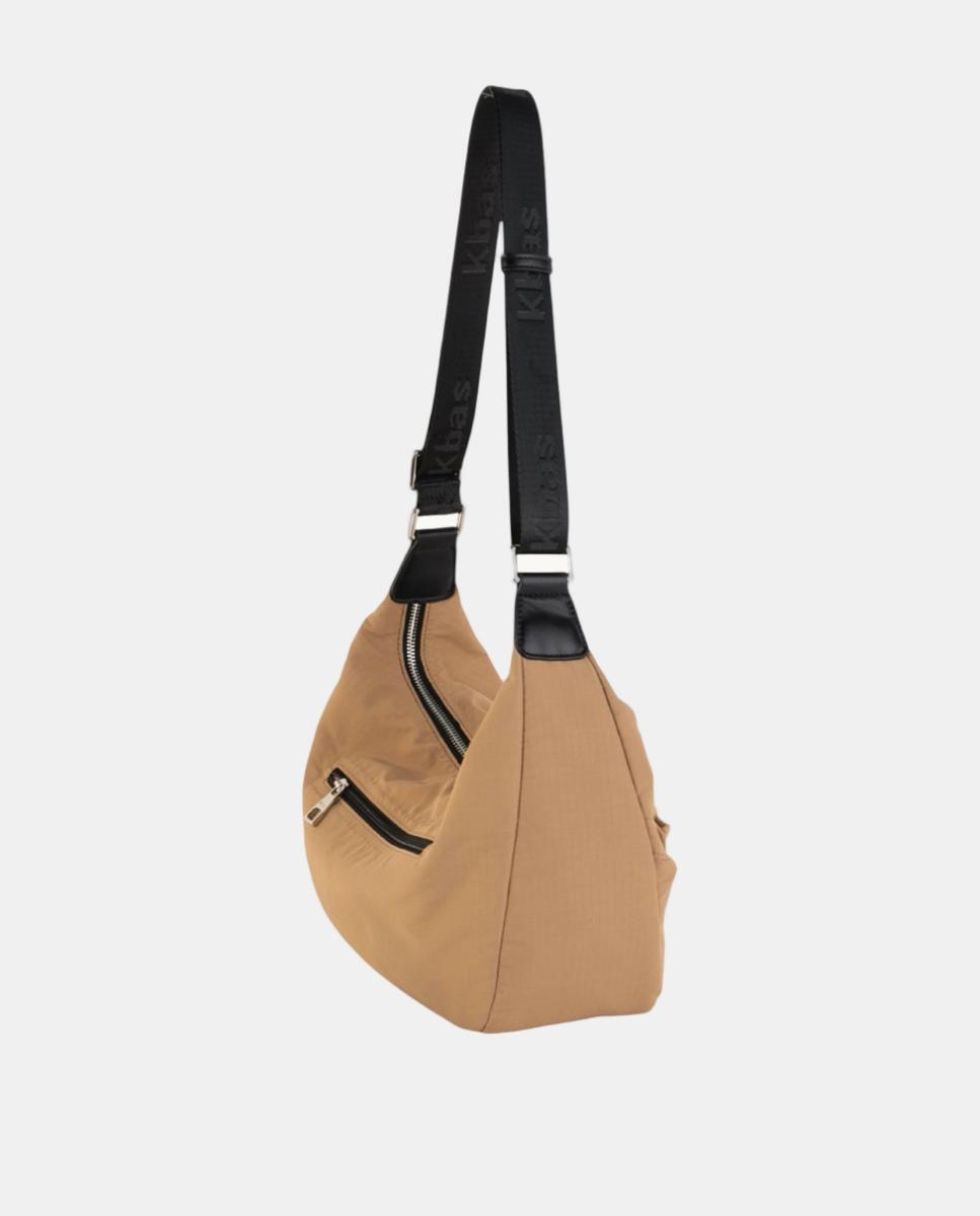 Mala a Tiracolo Urbana Média em Nylon Ligeiro com Correia Ajustável Castanho-2