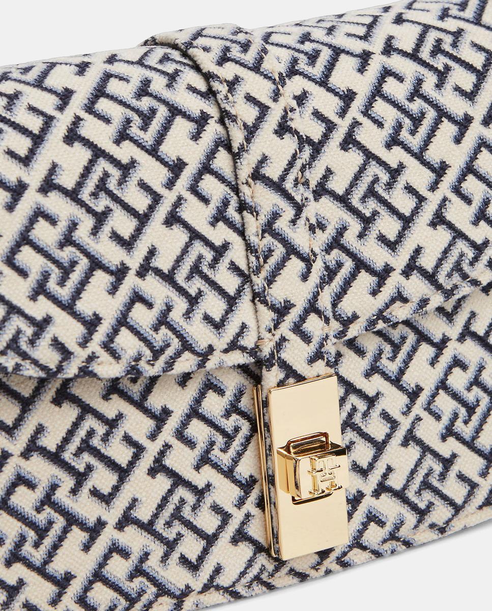Mala com Corrente e Estampado de Monograma Azul-marinho-3