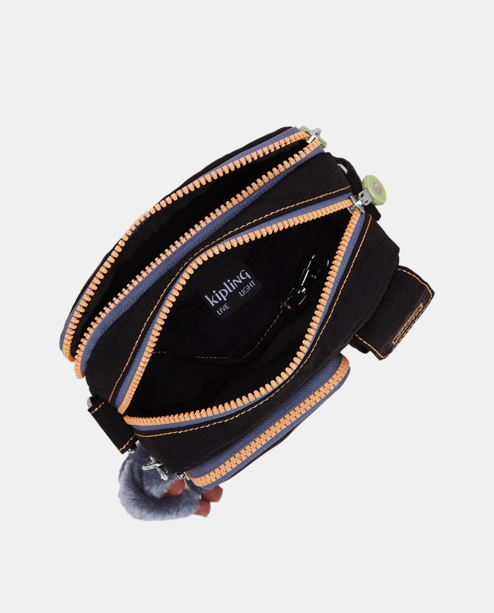 Mala a Tiracolo Pequena com Bolsos à Frente Preto-3