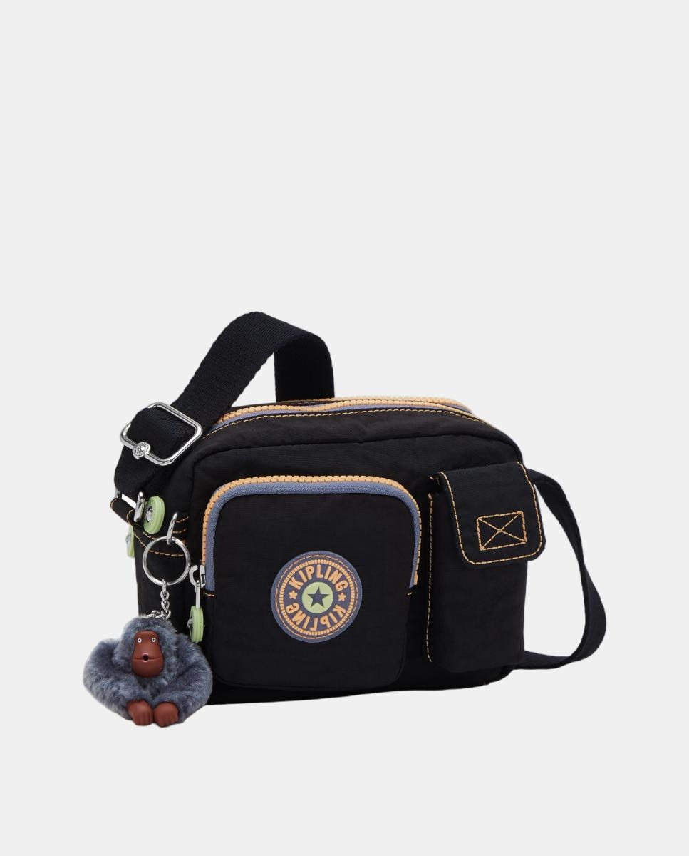 Mala a Tiracolo Pequena com Bolsos à Frente Preto-4