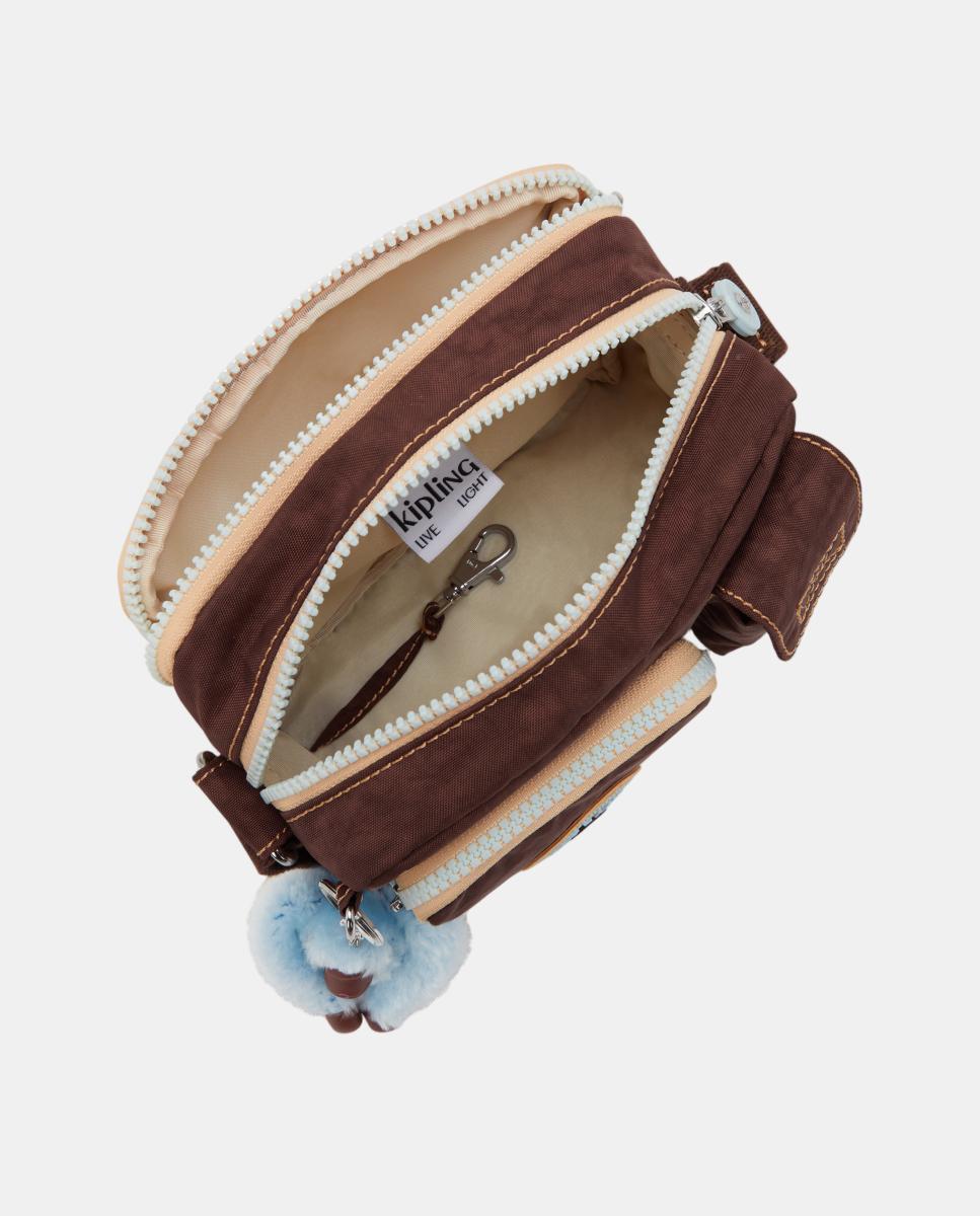 Mala a Tiracolo Pequena com Bolsos à Frente Castanho-3