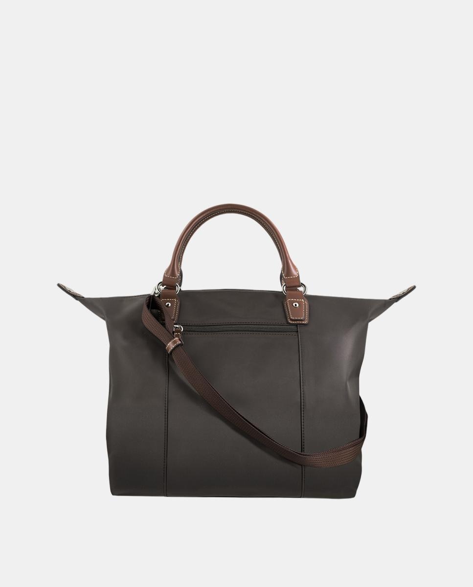 Mala Shopper de Nylon com Alças de Ombro Castanho-3