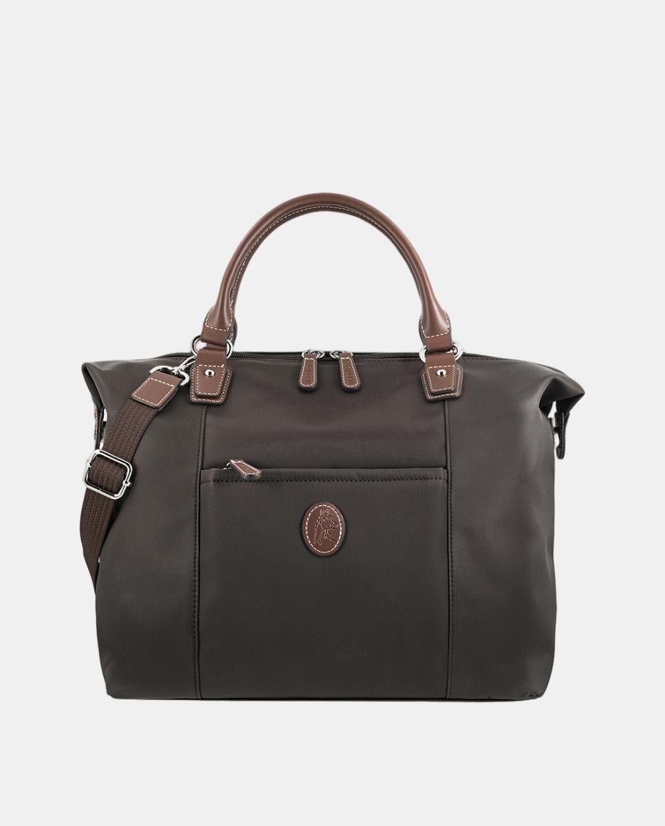 Mala Shopper de Nylon com Alças de Ombro Castanho-4