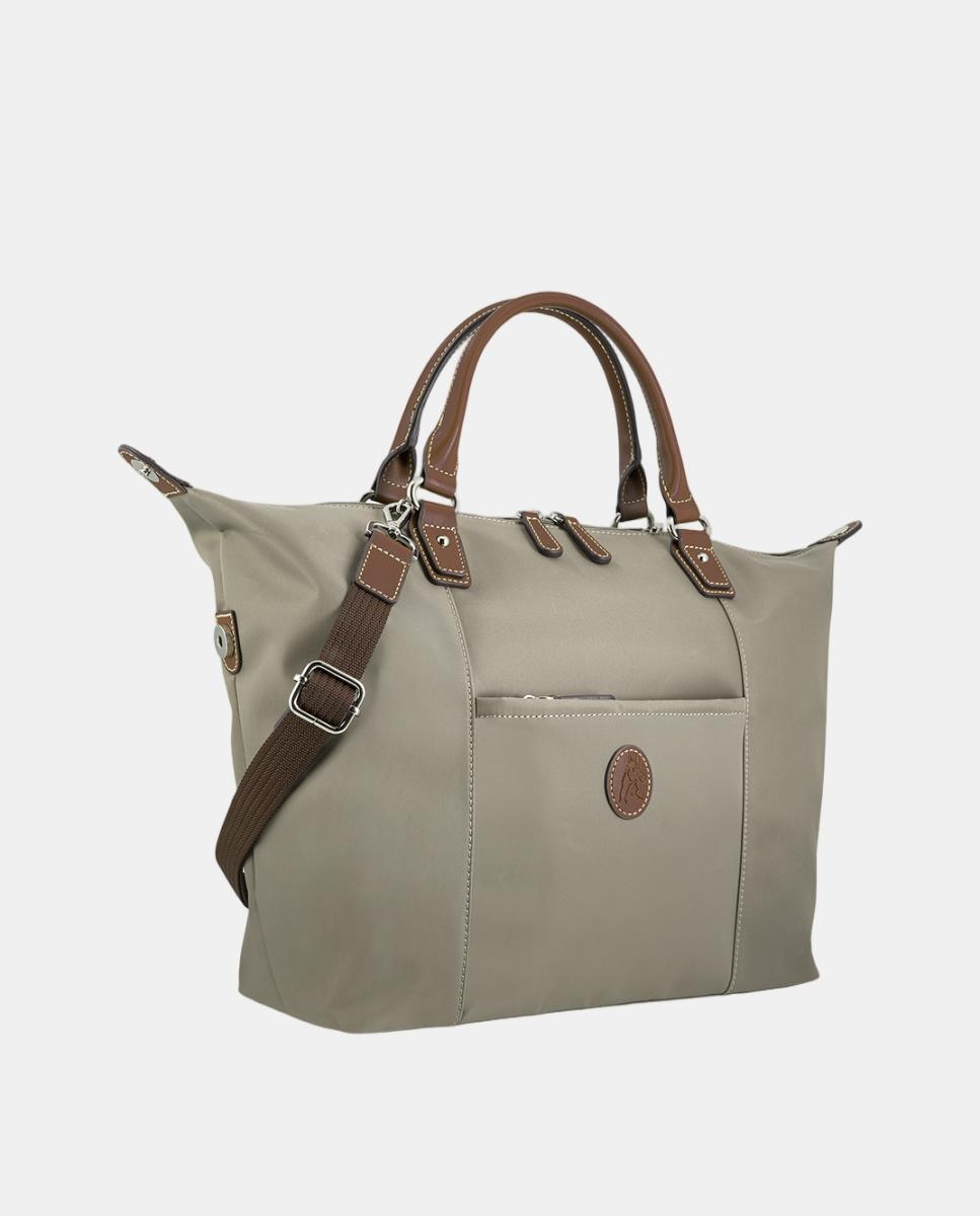 Mala Shopper de Nylon com Alças de Ombro Castanho-2