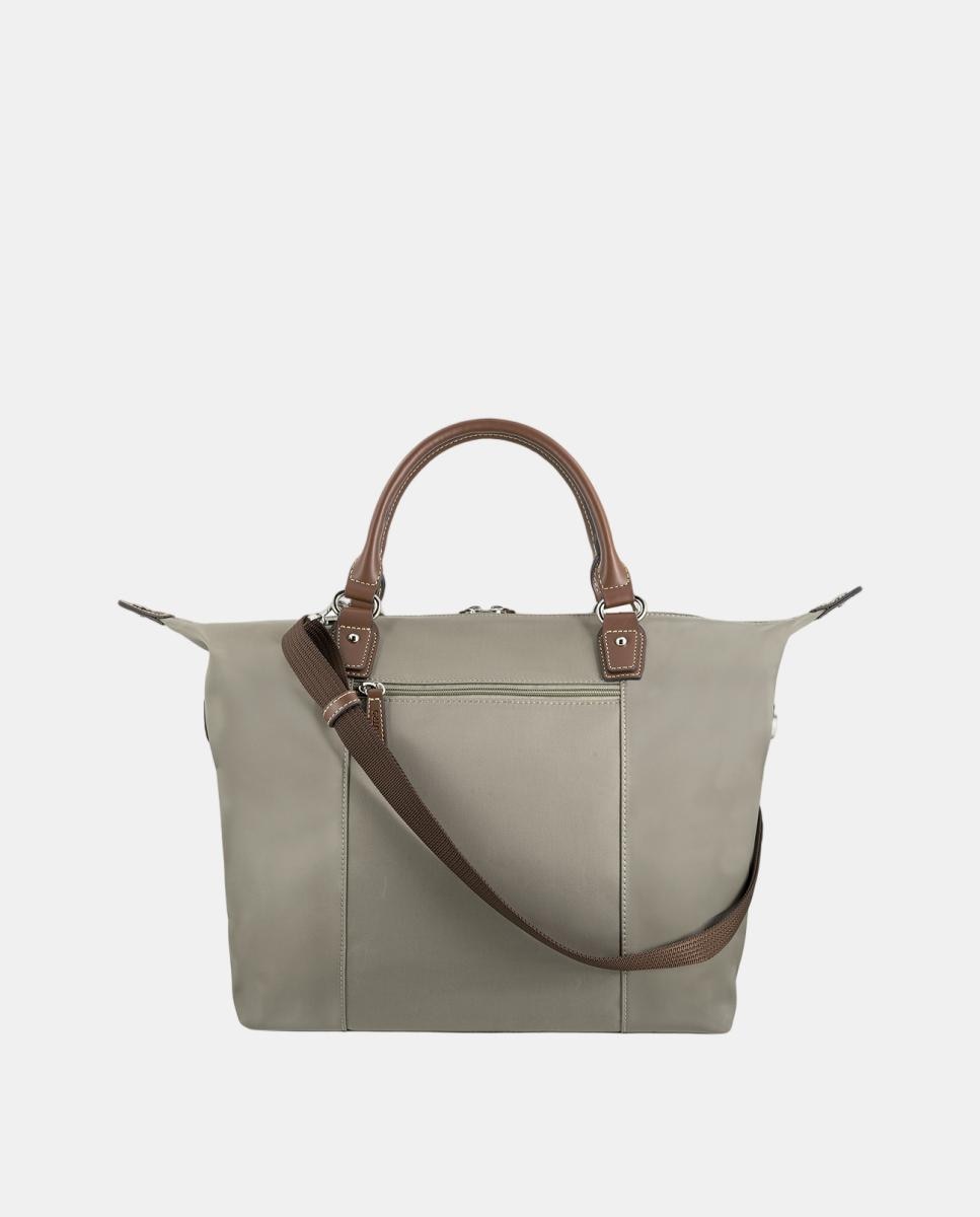 Mala Shopper de Nylon com Alças de Ombro Castanho-3