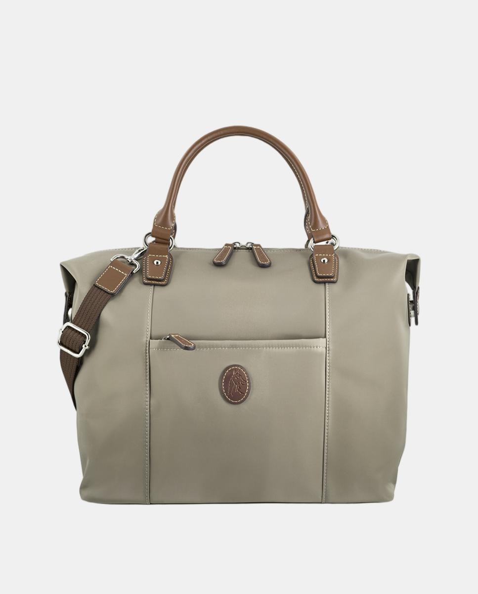 Mala Shopper de Nylon com Alças de Ombro Castanho-4