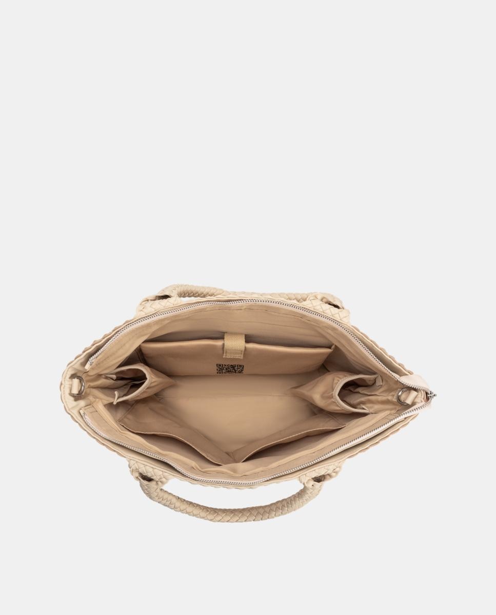 Bolso de hombro grande de neopreno con acabado trenzado - Verb to do - Beige Beige-4