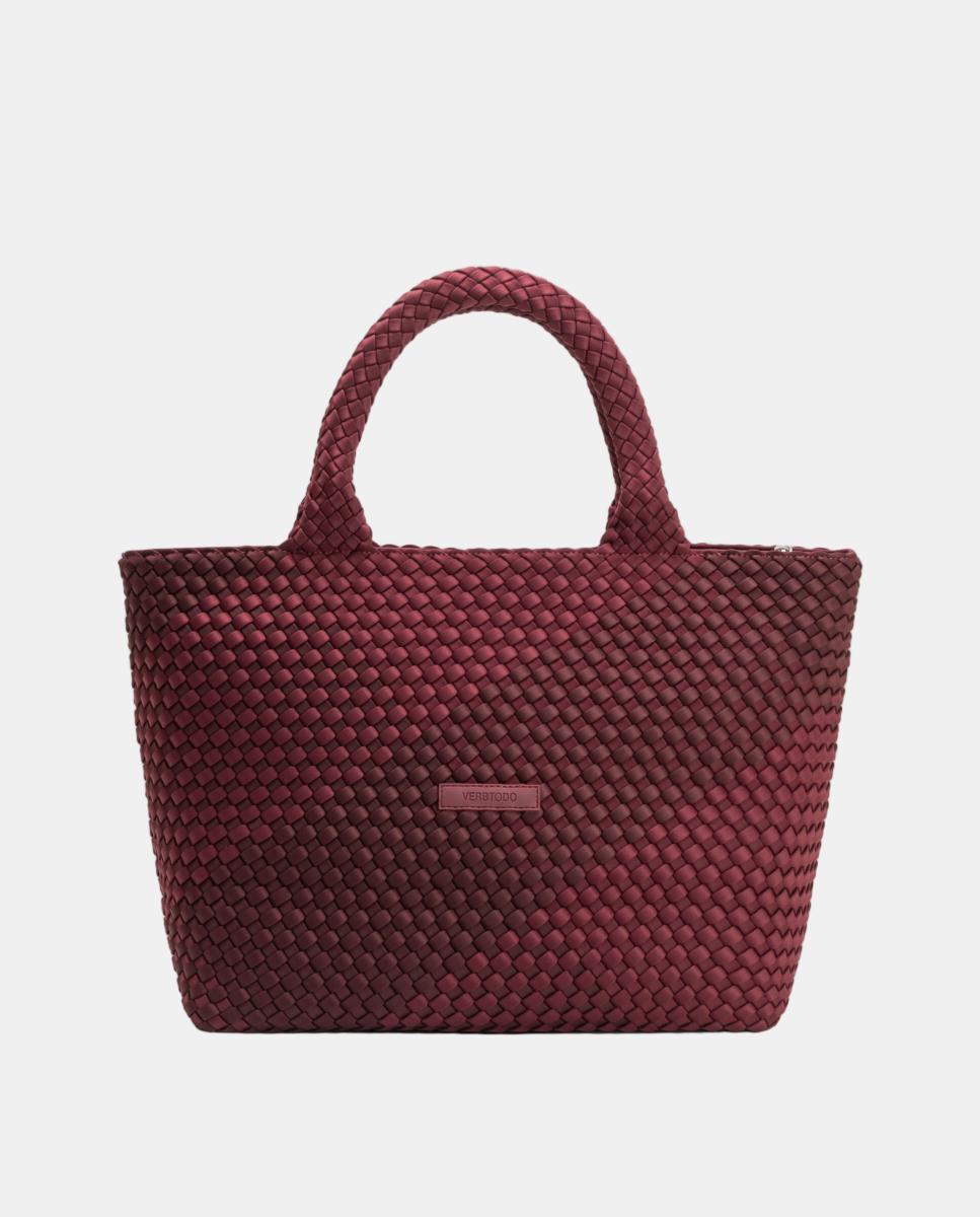 Bolso de hombro grande de neopreno con acabado trenzado - Verb to do - Granate Granate-3
