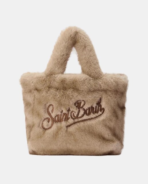 Imagem 0 de Mala Grande em Tecido de Pelo Suave e Animal Print de Leopardo e Logótipo Bordado à Frente. Bolso interior