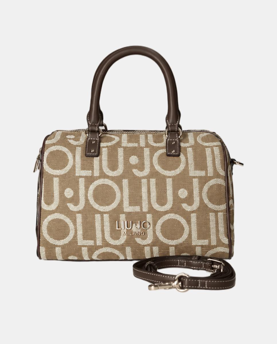 Imagen 1 de Bolso bowling de tejido con estampado logo Marrón claro