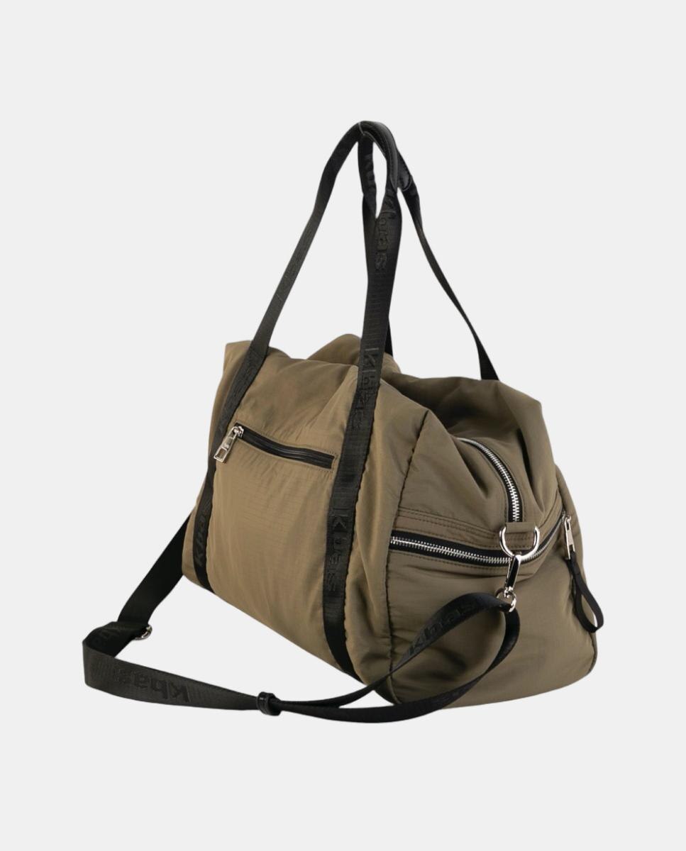 Mala Multifunções Grande em Nylon Ligeiro com Bolsos Exteriores Verde-militar-2