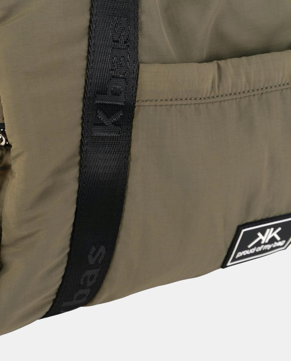 Mala Multifunções Grande em Nylon Ligeiro com Bolsos Exteriores Verde-militar-3