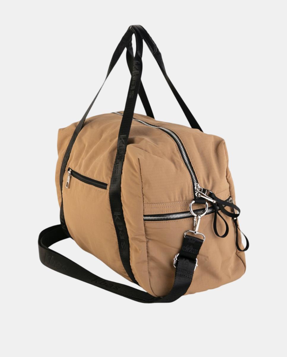 Mala Multifunções Grande em Nylon Ligeiro com Bolsos Exteriores Castanho-2