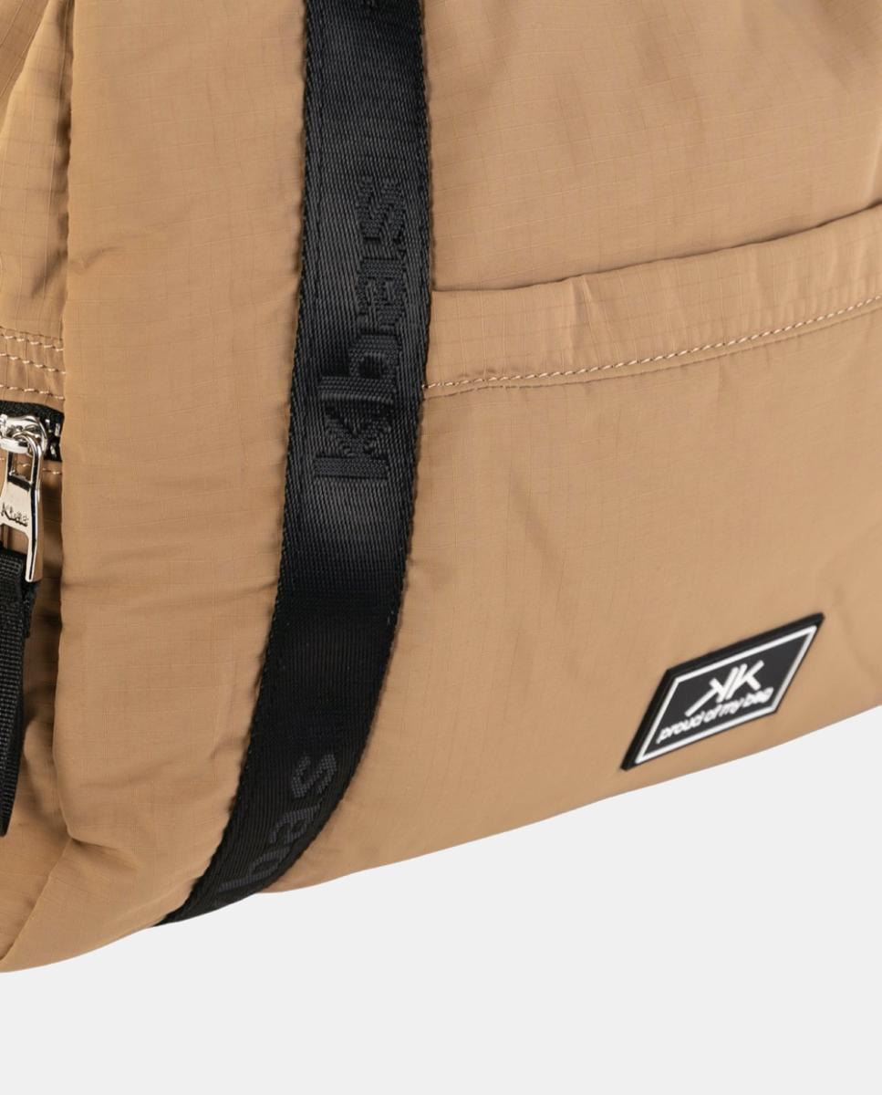 Mala Multifunções Grande em Nylon Ligeiro com Bolsos Exteriores Castanho-3