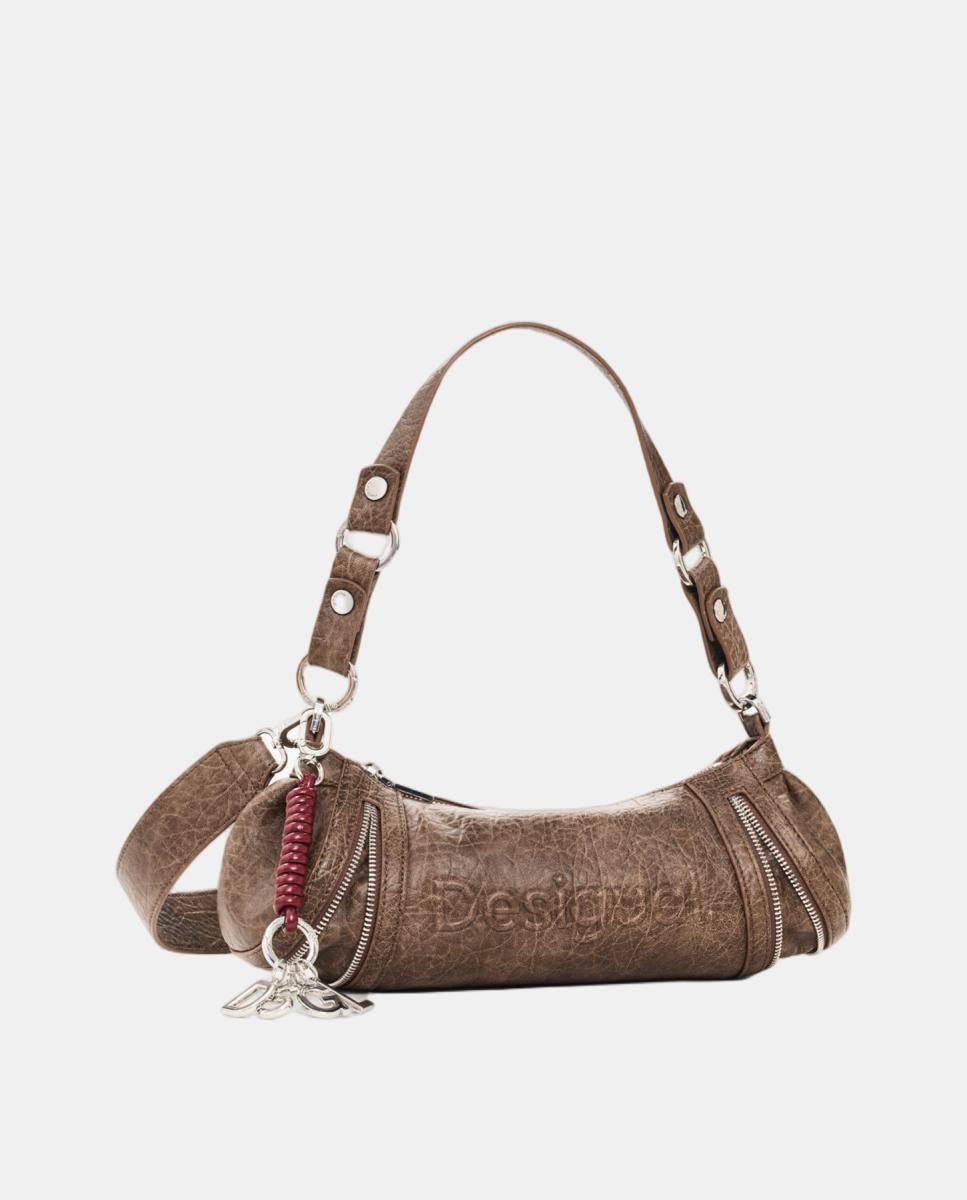 Bolso half logo hombro mediano efecto piel - Desigual - Marrón Marrón-3