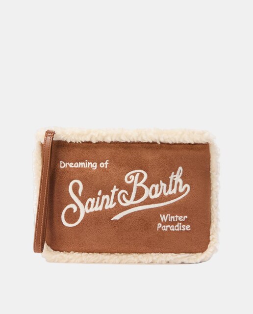 Imagem 0 de Pochette com Presilha de Grosgrain para o Pulso. Mistura de Tecido de Camurça e Pelo de Borrego. Fecho de Correr.