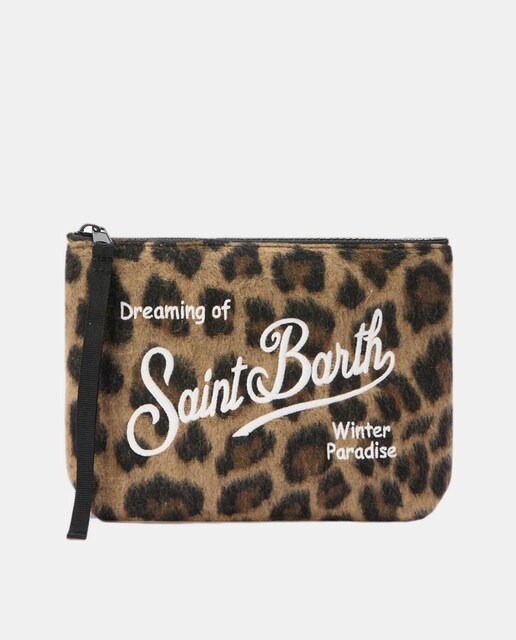 Imagem 0 de Pochette com Presilha de Grosgrain para o Pulso. Tecido de Feltro com Animal Print de Leopardo e Fecho de Correr.