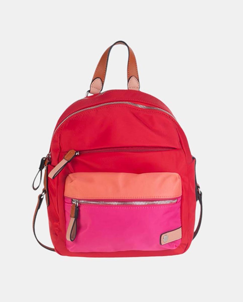 Imagem 0 de Mochila de Nylon Combinada com Couro e Detalhes Rosa-Pálido