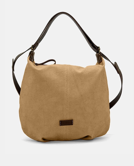 Imagen 0 de Bolso mochila mediano de tejido CANVAS convertible de bolso de hombro a mochila con asas de piel