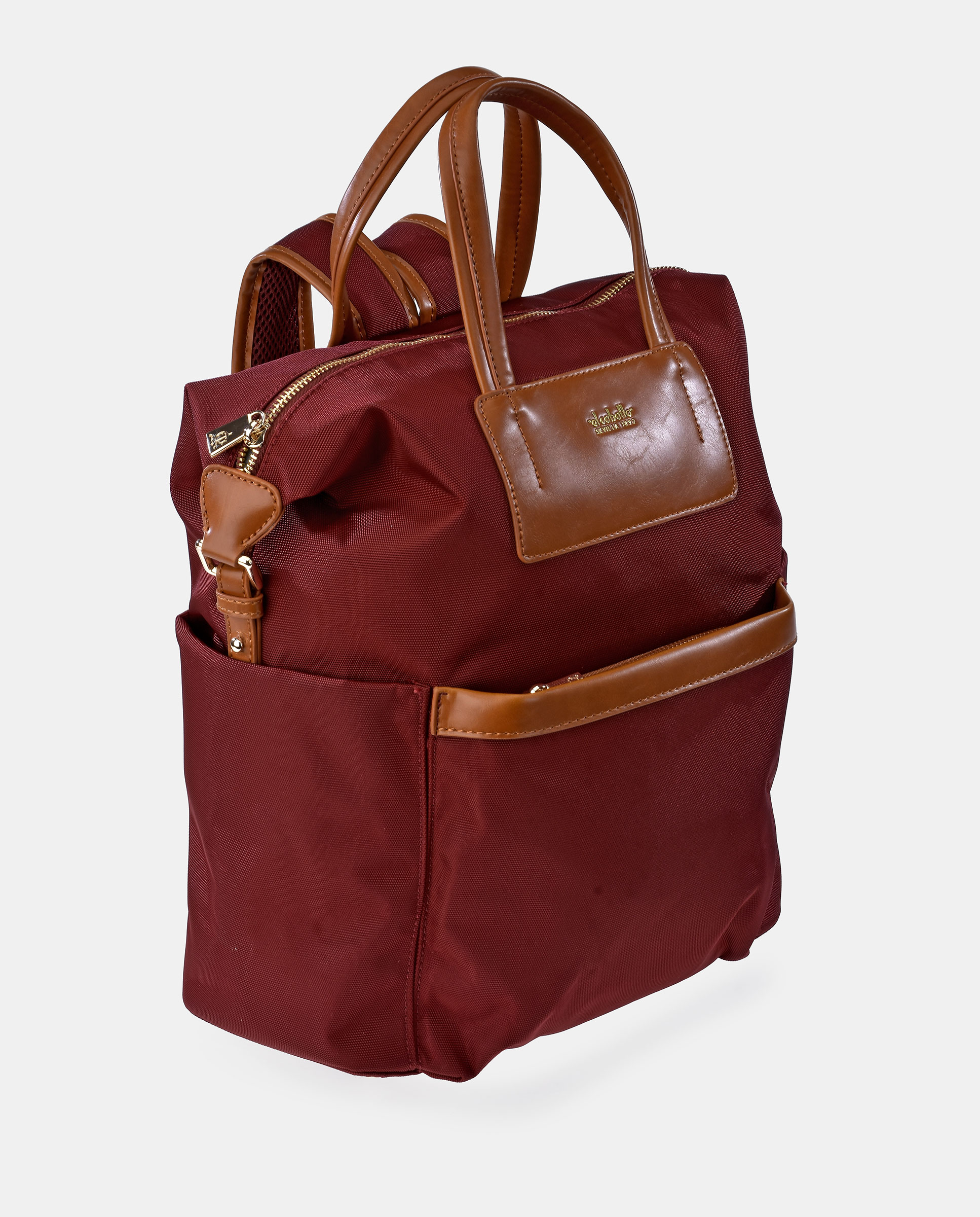 Mochila mujer EL CABALLO en Nylon color burdeos y cuero - Burdeos Burdeos-2