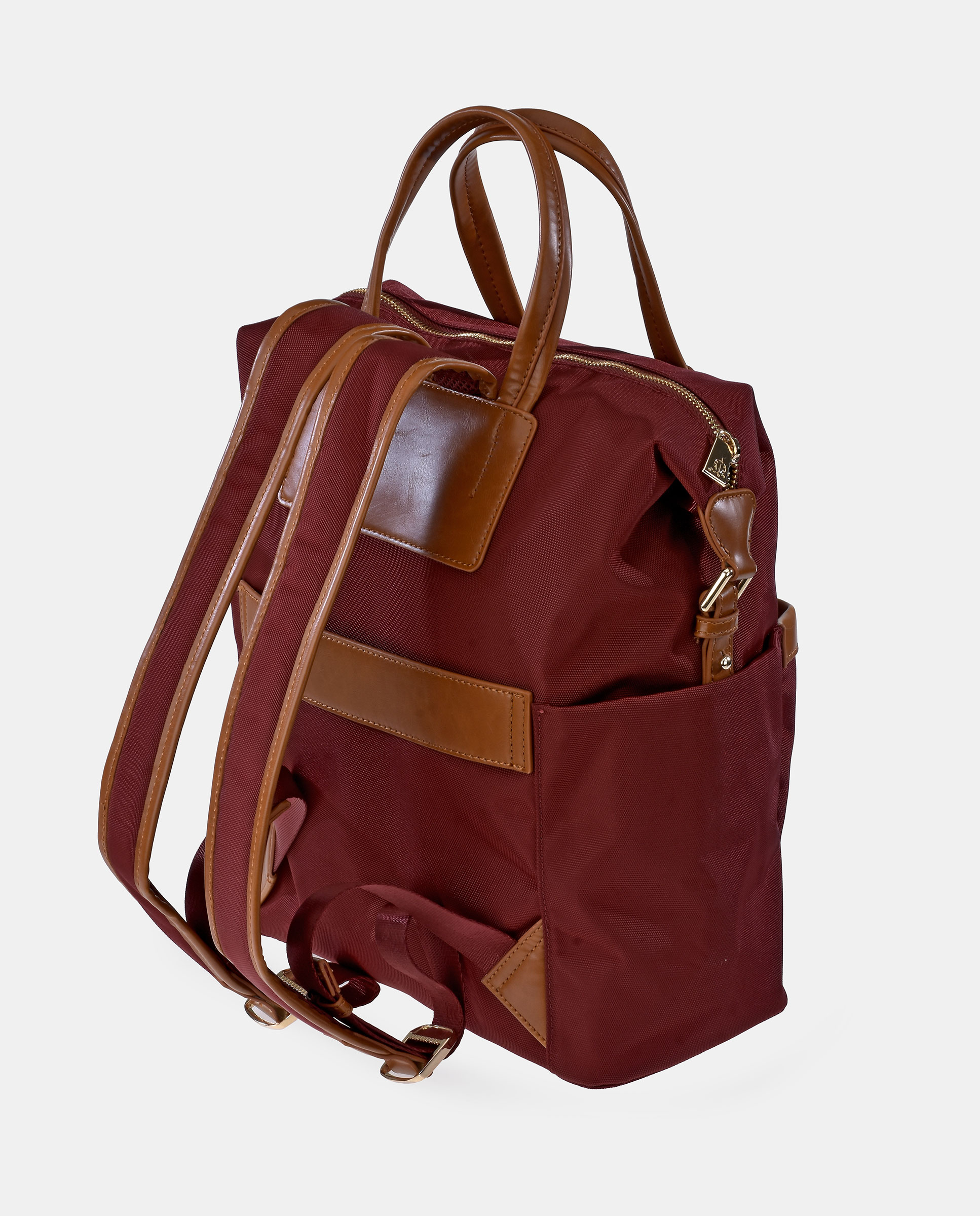 Mochila mujer EL CABALLO en Nylon color burdeos y cuero - Burdeos Burdeos-3