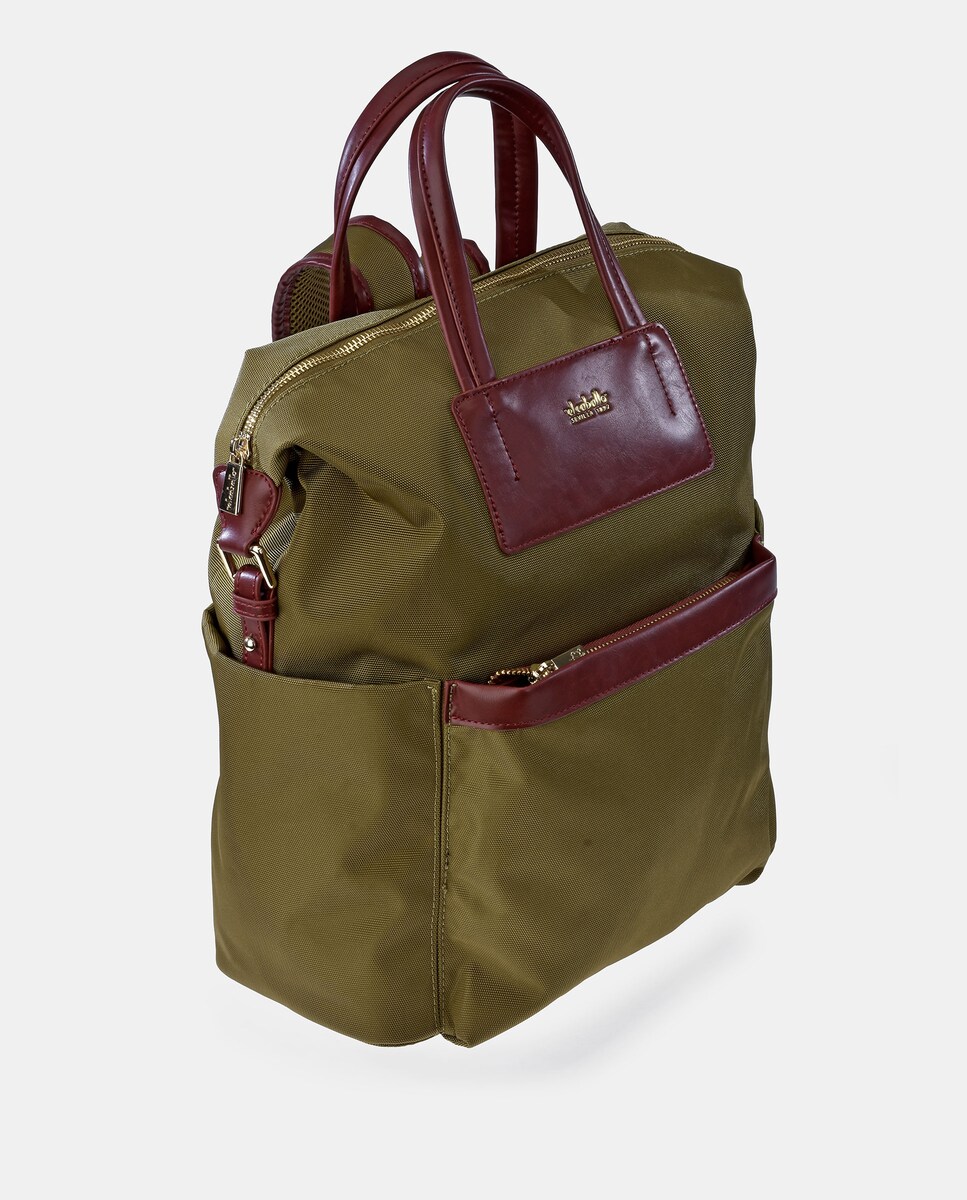 Mochila de Nylon e Couro - Bordeaux Verde-2