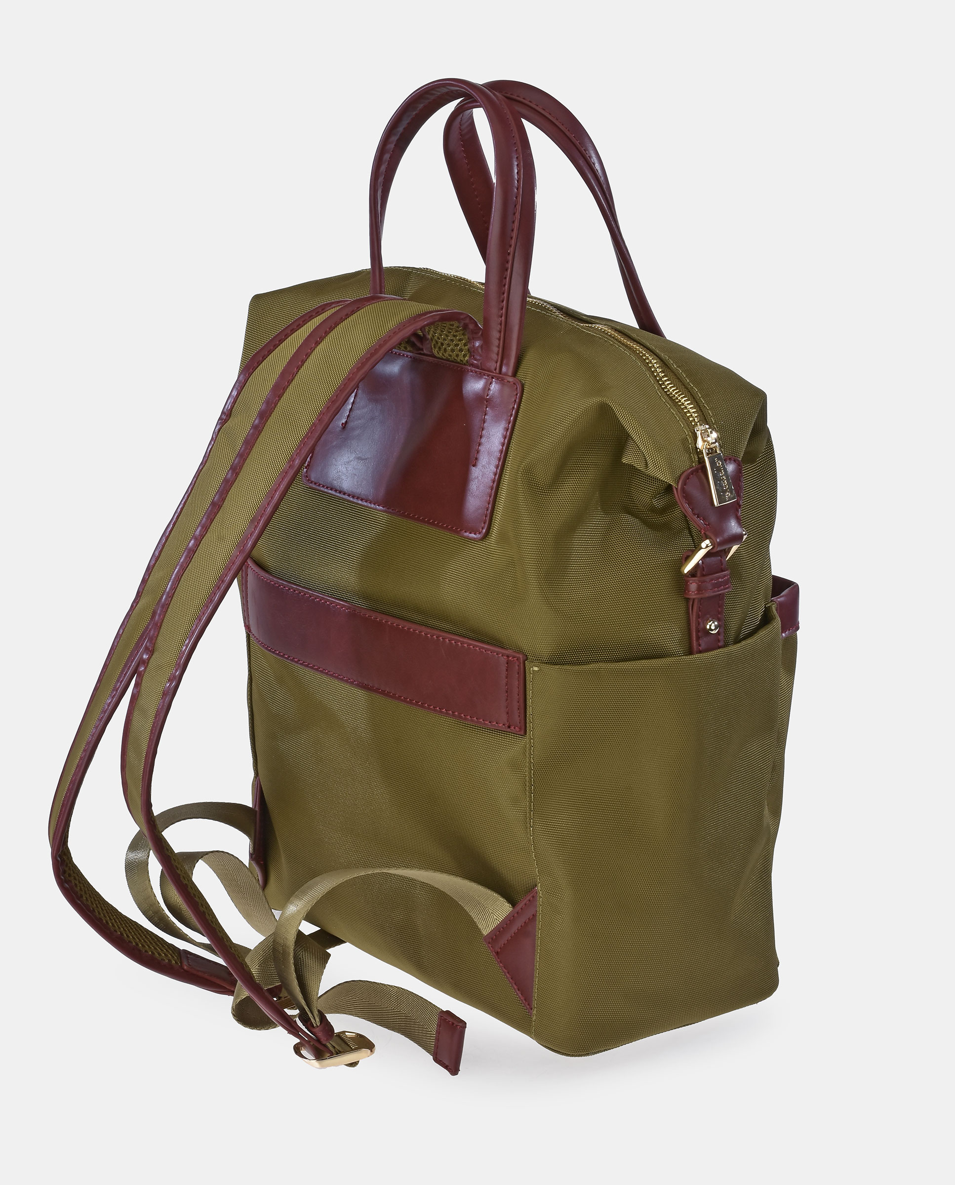 Mochila de Nylon e Couro - Bordeaux Verde-3