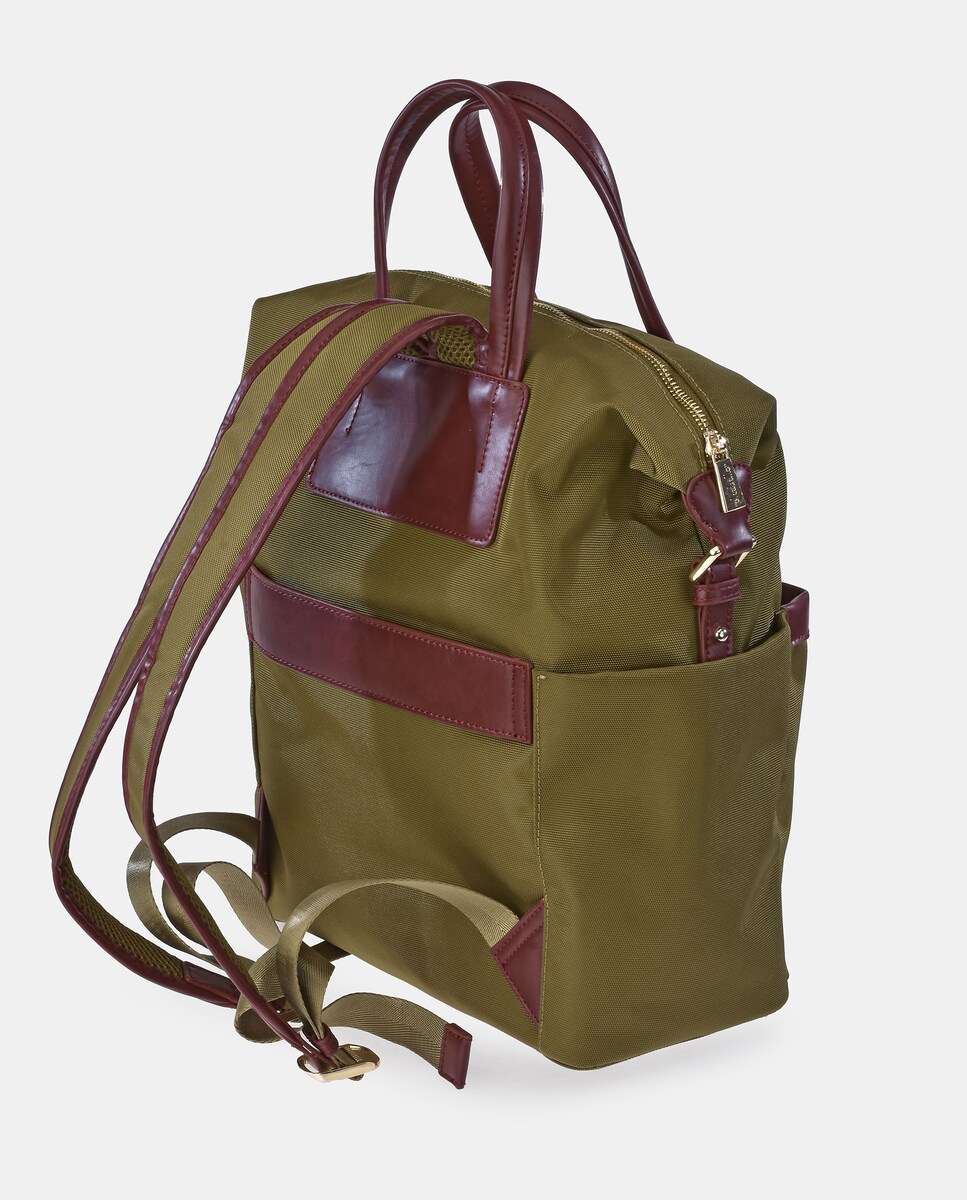 Mochila de Nylon e Couro - Bordeaux Verde-3