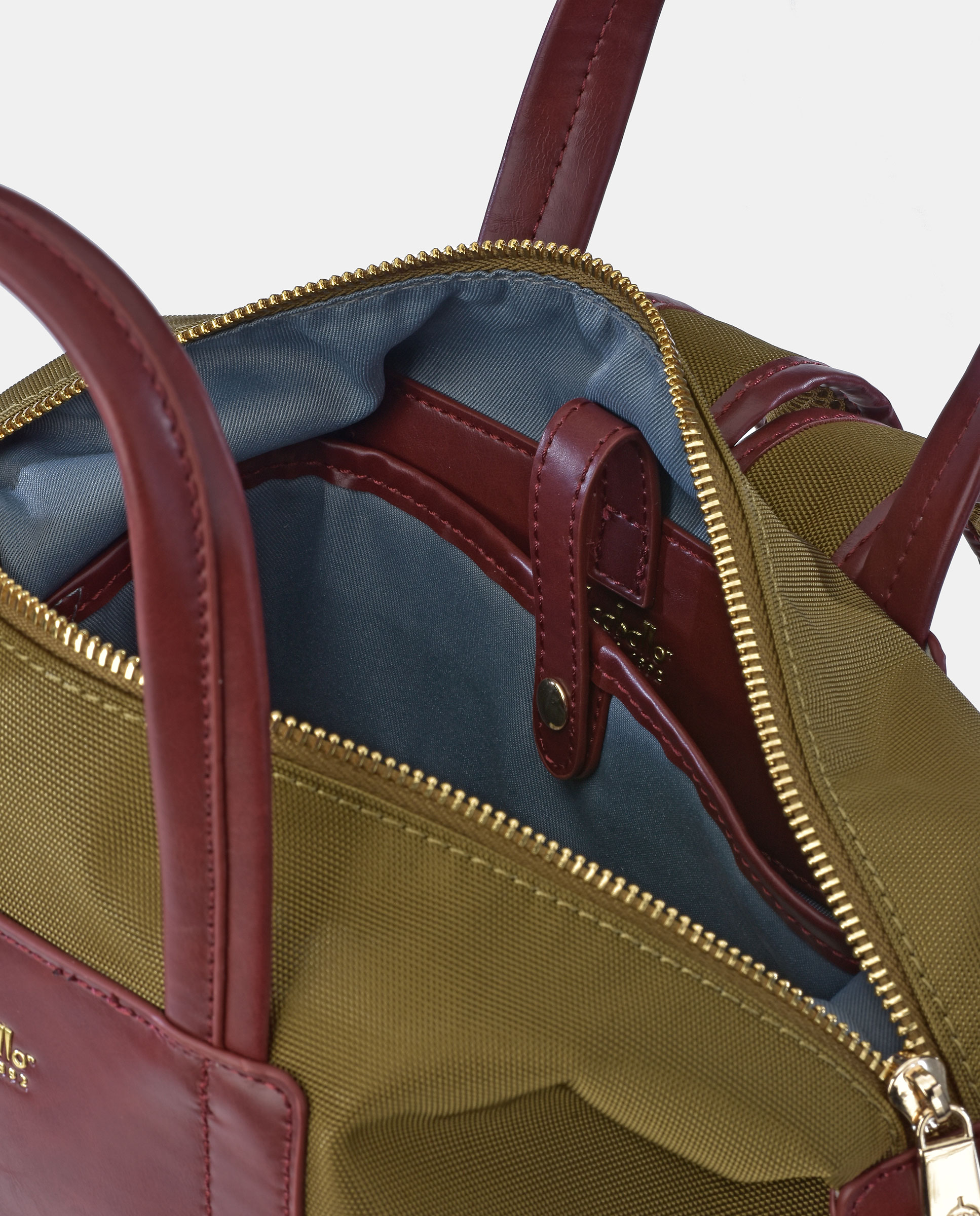 Mochila de Nylon e Couro - Bordeaux Verde-4