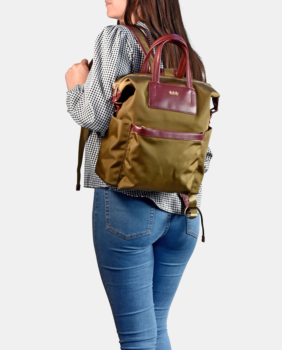 Mochila de Nylon e Couro - Bordeaux Verde-5