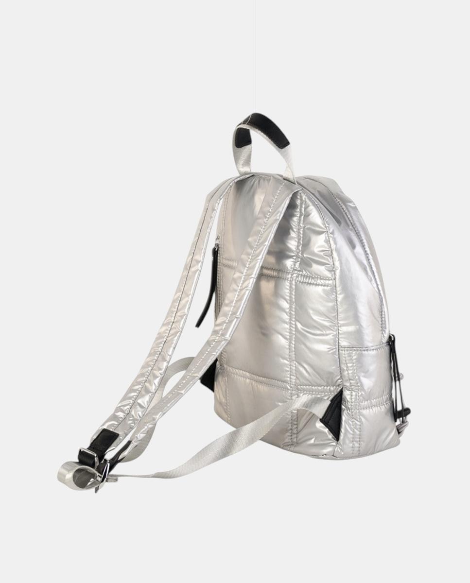 Mochila Urbana Acolchoada Média em Nylon Técnico Prata-2