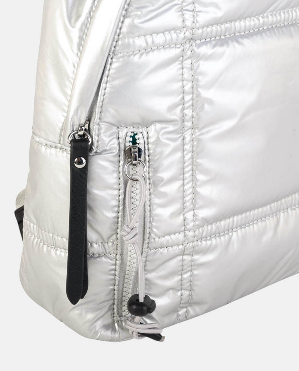 Mochila Urbana Acolchoada Média em Nylon Técnico Prata-3