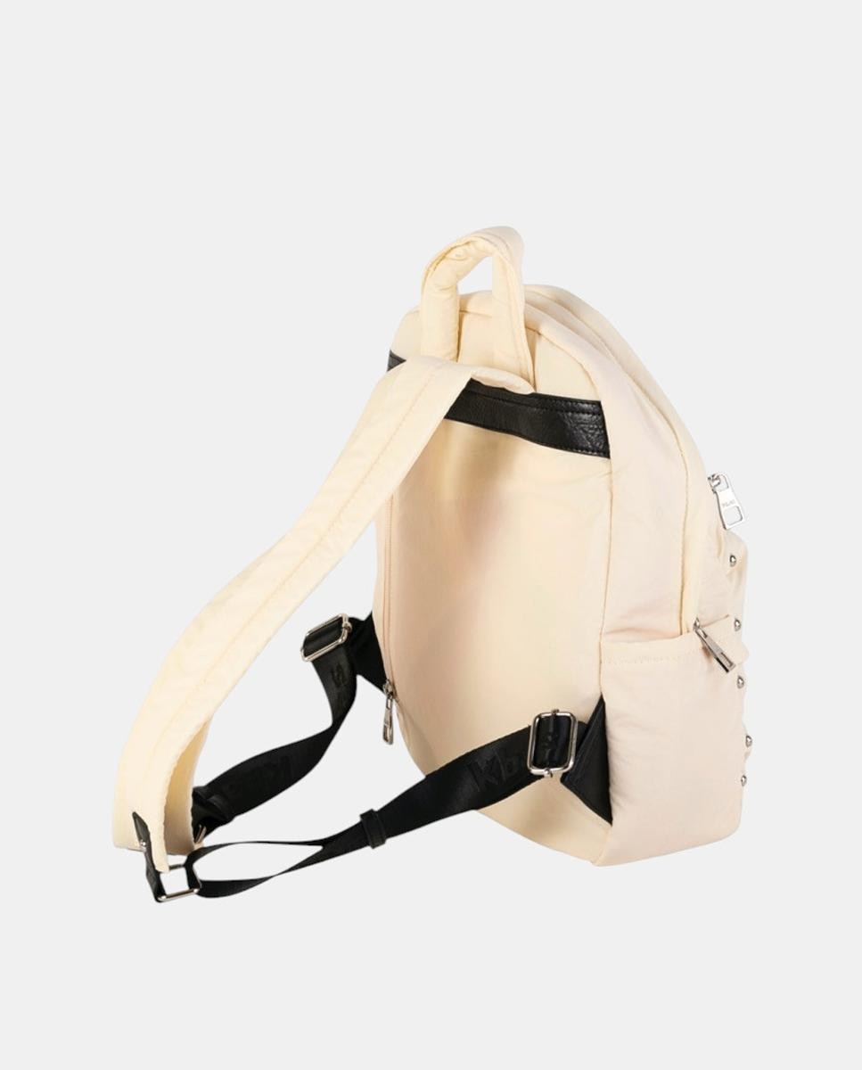 Mochila de Nylon Ligeiro com Bolso à Frente e Tachas Metálicas Cru-2