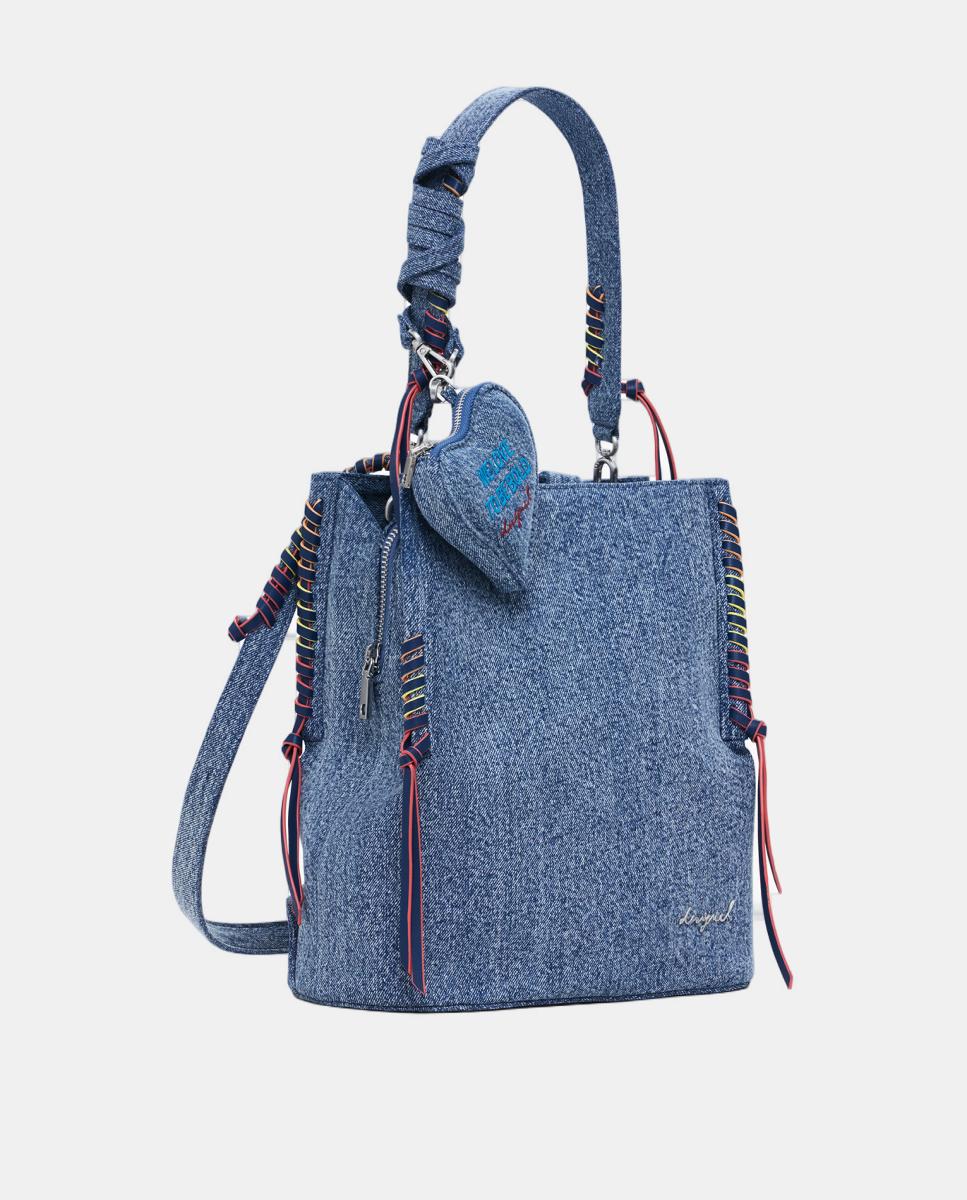 Mochila Pequena de Ganga com Coração Azul-claro-2