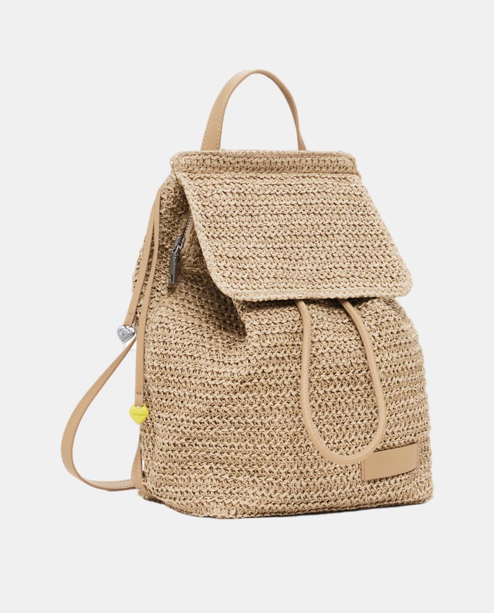 Mochila Pequena de Ráfia com Contas Natural-2