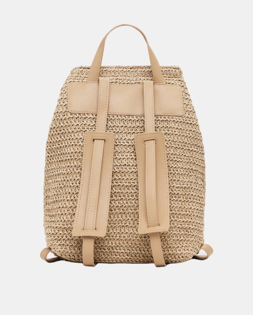 Mochila Pequena de Ráfia com Contas Natural-3