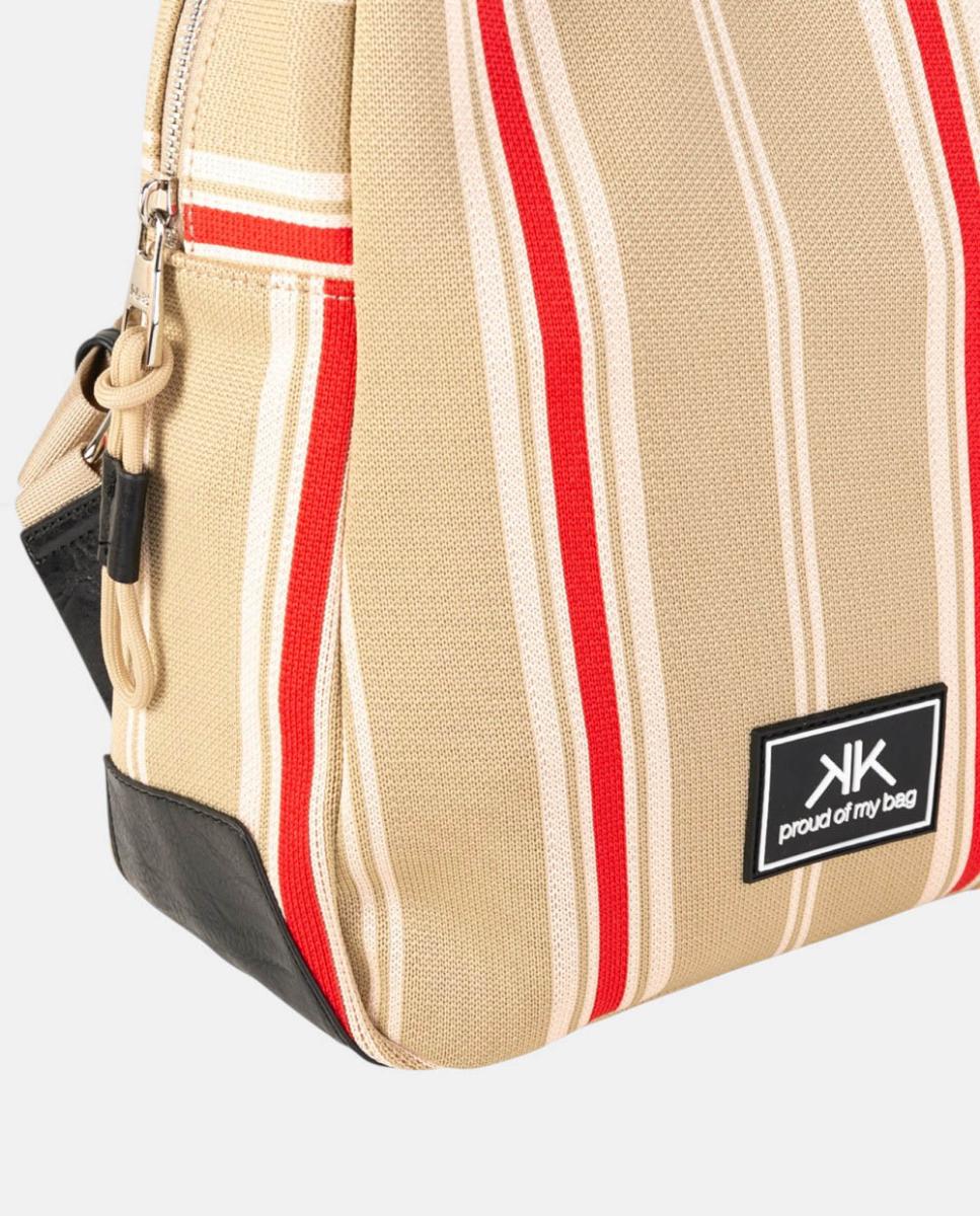Mochila de Tamanho Médio em Algodão Resistente com Alça Superior e Alças Ajustáveis Creme-2