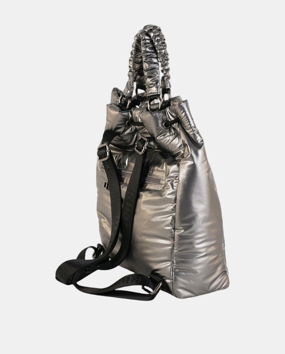 Mochila Urbana Larga em Tecido Técnico Ligeiro com Correias Ajustáveis e Bolsos Exteriores Prata-2
