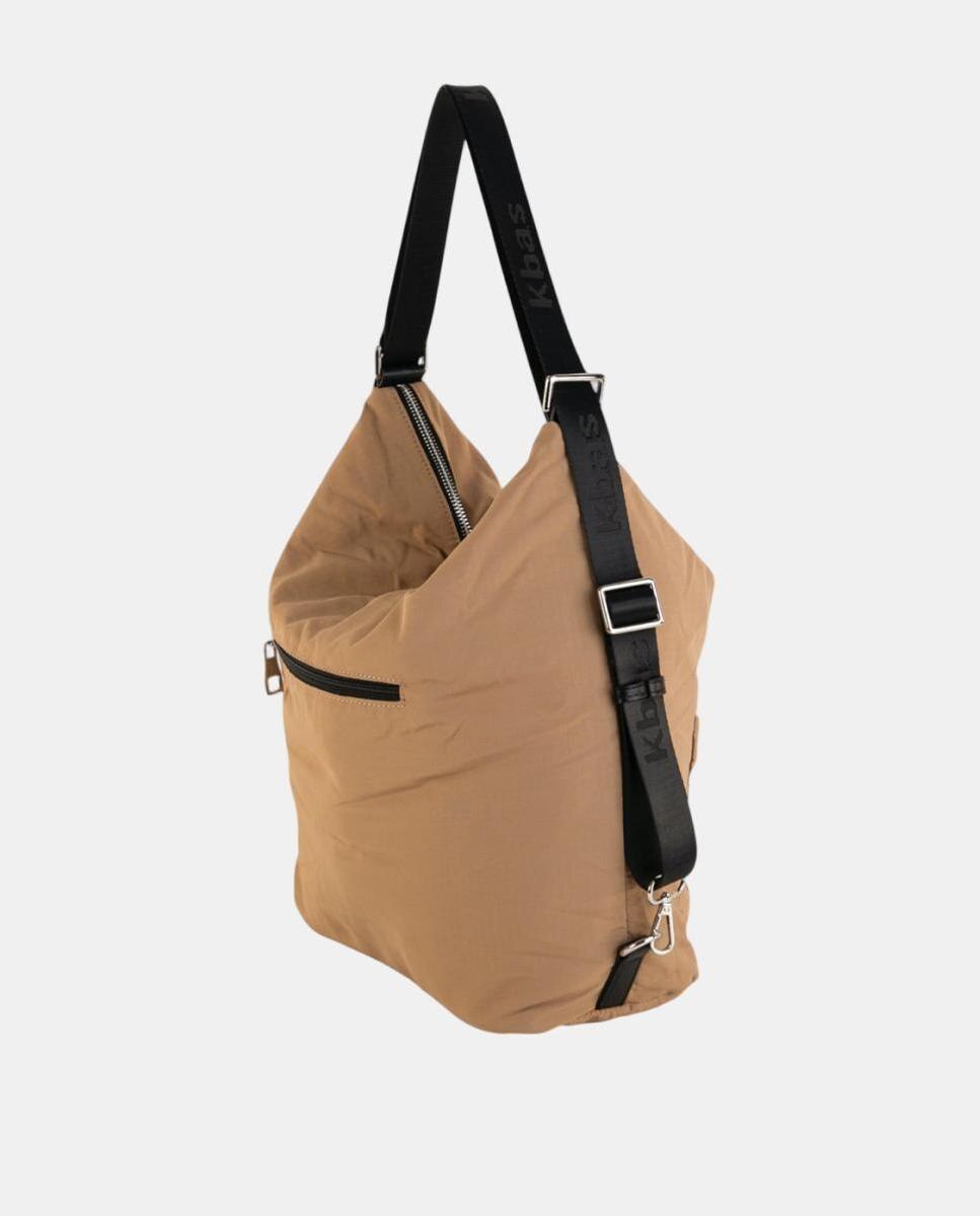 Mala Hobo de Nylon Ligeiro Conversível em Mochila Castanho-2